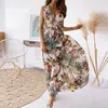 Основные повседневные платья Женщины Deep V Nece Print Maxi платье винтажное шнурок Boho-Up A-Line Long Dline Sexy Dooveless Beach Party Платье Vestidos 230615