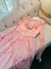 2023 Summer Pink Hearts Paneled Chiffon Lace Dress Long Sleeve V-ringen Ruffled Midi Casual Dresses C3L127842