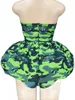 Stage Wear Camouflage Tube Top Pouf Dress Three Pieces Set ArmyGreen Women Party Outfit Cosplay Costume Nightclub DJ Catwalk Clothing