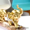 Decorative Objects Figurines BUF Three Golden Elephant Statues Home Decoration Sculpture and Room Decor Crafts Ornaments Resin Animal Decorations 230614