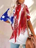 Womens American Flag Star Striped Lace Cold Shoulder T-shirts 4 juli Independent Day Graphic Shirts