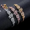 Link Armbanden JUNZI Fashion Leaf Zirconia Verstelbaar Voor Vrouwen Prachtige Elegante CZ Crystal Bruids Bruiloft Sieraden Verjaardagscadeaus