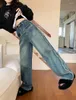 Jeans femme rétro femmes Baggy taille haute brossé pantalon large jambe délavé Denim pantalon femmes décontracté Vintage