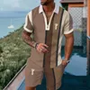 Męskie dresy męskie dres do printu 3D Summer Short Shirt Shirt Suit Suit Fashion zamek błyskawiczny Polo T Shirt 2 -częściowy zestaw dużych strojów 230615