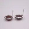 Stud Earrings Real Silver 925 For Women Female Girl Gold Korean Red Garnet National Style Round Gift