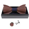 1set Wooden Tie Pocket Square Cufflink Wood Bow Tie Men Accessories Wedding Fashion Wooden Bow Ties Set6422177343N