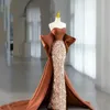 Bruna färgglada kändisklänningar kvinna avtagbar ärmsjagrödda paljetter kapell tåg formell tillfälle sexig kväll prom klänningar