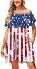 Fashion Womens Dress Off The Shoulder Summer Dress Patriotic Flag Dresses with Pockets