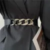 Inne modne akcesoria Złoty łańcuch Elastyczne srebrne metalowe pasy talii dla kobiet Ceinture femme stretch cummerbunds damskie płaszcz ketting riem tal