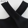 Women's Tanks Camis Zevity Women Chic Sexy Cross Strap Black Knitting Camis Tank High Street Ladies Summer Slim Crop Tops SW835 230615