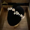 Wedding Hair Jewelry KTBEAUTY Lucury White Transparent Hair Accessories Zirconia Flowers And Leafs Tiaras Europen And American Crowns Bridal Jewelry 230614