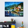 Modern Canvas Art Street Scenes Italy Lake Como Villa Balbianello Hand-painted Oil Paintings Living Room Decor