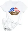 Mode New Womens American Flag Lips T-shirt rolig 4 juli Independent Day Graphic Tees Tops