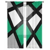 Curtain Jade Green Black Grey Geometric Square Voile Sheer Curtains Living Room Window Tulle Kitchen Bedroom Drapes Home Decor 230615