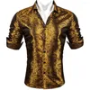 Camisas casuais masculinas de grife de seda masculina estampada dourada manga longa com botões bordados tops formais regulares justas blusas 617