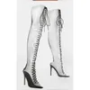 Fashion trasparente in stile americano allacciato sexy su stivali alti alti ginocchini scarpe da donna con tacco alto personalizzato di grandi dimensioni 44