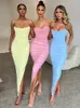 Urban Sexy Dresses WeiYao Bodycon Maxi Dress para mujer Mesh Sexy Robe sin tirantes Backless sin mangas Split Club Party Pink vestido de noche largo 230614