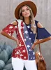 Camicia con bandiera americana da donna con spalle scoperte, tunica patriottica, camicetta casual per il giorno dell'indipendenza