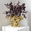 Vases European style light luxury electroplating golden brushed ceramic metal gold vase modern dining table home decoration wedding 230614