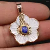 Charms 1Pcs Natural Mother Of Pearl Shell Pendant Carved Flower Tiger Eye Rose Quartzs For Jewelry Making DIY Necklace Earring