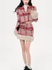 Work Dresses 2023 Winter Christmas Knitted Suits Women Y2k Clothing Korean Fashion Plaid Blazers Coats Mini Skirt Vintage 2 Piece Dress Set