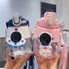 かわいい宇宙飛行士プラスチックの女性ハイビューティーチルドンカップ大容量レッドビッグベリーストローウォーターボトル300