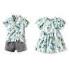 familie bijpassende outfits top en top broer en zus bijpassende kleding sets casual bloemenprint jongens kleding set bladerdeeg mouw prinses jurk outfit 230614