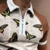 Men's Polos Summer Trend Men Polo Shirts Streetwear Butterfly Printed Casual Short Sleeve Mens Patchwork Turn-Down Collar Zipper Polo Shirt 230615