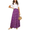 Gonne Boho Per Le Donne Lunga Hippie Vita Elastica Stampa Floreale Vintage A-Line Gonna Lunga Fluente A Strati Increspati (Viola M)