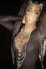 Scena noszenia kryształek bez pleców srebrne sukienki z frędzlami dla kobiet spandeksy długie rękaw seksowne modne klub imprezowy strój bal maturalny