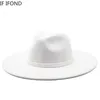 Szerokie brzegi czapki wiadra kapelusze 9,5 cm kobiety mężczyźni wielkie szerokie brzegi naśladowanie wełna fedora hat brytyjski styl dżentelmen elegancki lady jazz kościele czapki 230615