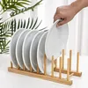 2pcs Bamboo Wooden Dish Rack, Plate Wooden Stand Pot Lid Holder Kitchen Cabinet Organizer Dish Drying Rack For Bowl