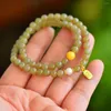 Lien Bracelets Style Chinois Naturel Hetian Jade Double Cercle Boule Bracelet Femmes Simple Bénédiction Carte