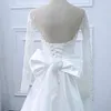 Vestido de Noiva SoDigne A Line com Bolso Renda Mangas Cheias Cetim Boho Vestidos Noiva Moderna