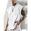 Men'S T-Shirts Mens Casual Plover Sports T Shirts Hedging Hoodie Leisure Sleeveless Tshirts Hooded Waistcoat Loose Tees Gym Fitness Dh5Ap