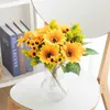 Dried Flowers Artificial Flower Plant Yellow Sunflower Wedding Daisy Bouquet Bridal Silk Home Living Room Garden Party Fake Decoration