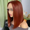 Peruca Bob Marrom Avermelhada Frente Renda Perucas Cabelo Humano 13x4 Curto Reto Para Mulheres Cor Pré-Depilada #33 Arallahhair