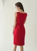 Casual Dresses Elegant Office Women Dress Temperament Simple O-Neck Sleeveless Belt Slim Midi Party Formal Commute Lady Femme Mujer Vestidos