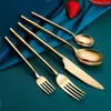 Dinnerware Sets Gold Plated Stainless Steel Kitchen Dinnerware Set Dinner Knife Fork Spoon Dessert Spoon Luxury Cutlery Set Drop 230614