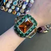 Bangle Turkey Style Zultanite Crystal Large Open With Rhinestone Color Changed Stone Gold Plated For Women Girl