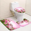 Duschgardiner röd rosfjäril blommor badrum duschgardin set vattentät polyester tvättbar icke-halkbadmatta mattor mattor toalett täckning 230615