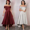 Burgundy Mother of the Bride/Groom Dress 2024 Hi-Lo Satin A-Line Off-Shoulder Formal Event Special Occasion Cocktail Party Wear Gown Wedding Guest Bridesmaid Silver