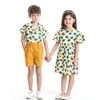 Roupas combinando para família Baywell Irmão Irmã Roupas combinando Verão Criança Crianças Meninos Cavalheiro Conjunto de Shorts Meninas Vestido Estampado Floral Roupas 230614