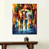 City Rhythms Art mural sur toile Friends Under The Rain Peinture contemporaine artisanale pour entrée