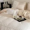 寝具セットシャンパンロマンチックなフレンチセットホワイトレースパッチワーク刺繍リヨセルファイバー羽毛布団カバーシルキーソフトベッドシート枕カバー