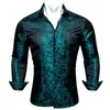 Men's Casual Shirts Luxury Silk For Men Teal Blue Green Black Embroidered Spring Autumn Blouses Regular Slim Fit Male Tops 659