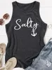 Serbatoi da donna Canotta da donna divertente con stampa di lettere Salty Anchor Summer Vacation Camicia senza maniche Casual Graphic Tee Beach Vest 2023