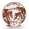 Dinnerware Sets Bone China Dinner Plate Set And Coffee Cup Kit Gold Edge Horse Pattern Western Steak Dishes Flat Tray Saucer