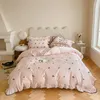 Bedding Sets Vintage French Romantic Lace Ruffles Black Rose Embroidery Cotton Set Duvet Cover Flat/Fitted Sheet Pillowcases