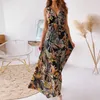 Основные повседневные платья Женщины Deep V Nece Print Maxi платье винтажное шнурок Boho-Up A-Line Long Dline Sexy Dooveless Beach Party Платье Vestidos 230615